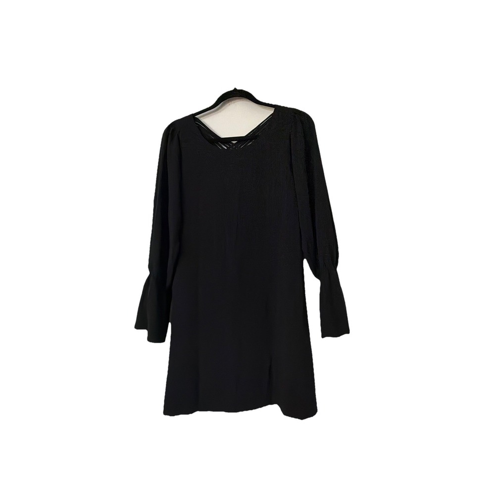 FELICITY & COCO black Open Cross Strapy Back dress size XS Long Sleeve Flare New